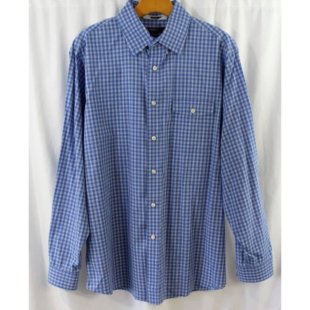 Cremieux Mens Blue White Check Long Sleeve Cotton Button Down Shirt L